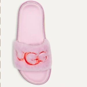 UGG Women's Laton Fur Platform Slippers Slip Pink‎ Purple  Size 11